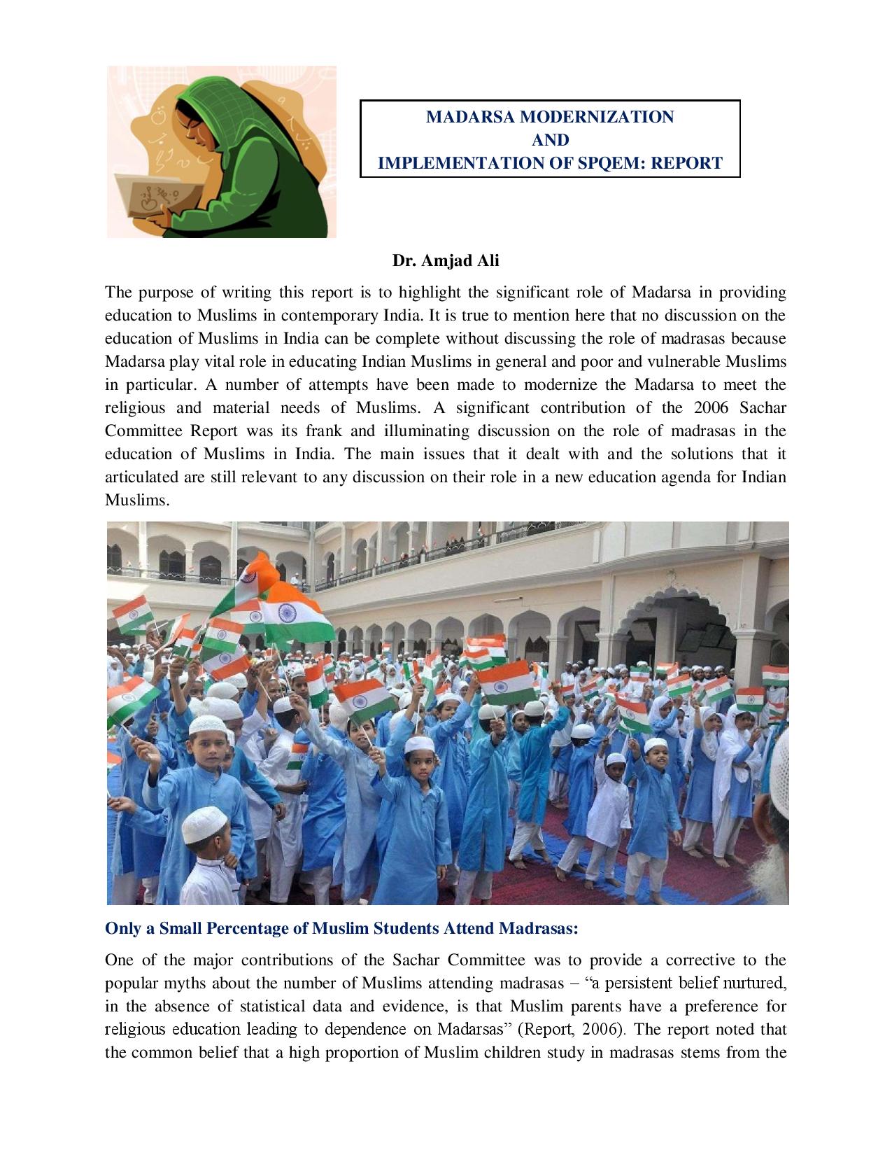 MADARSA MODERNIZATION AND IMPLEMENTATION OF SPQEM: REPORT